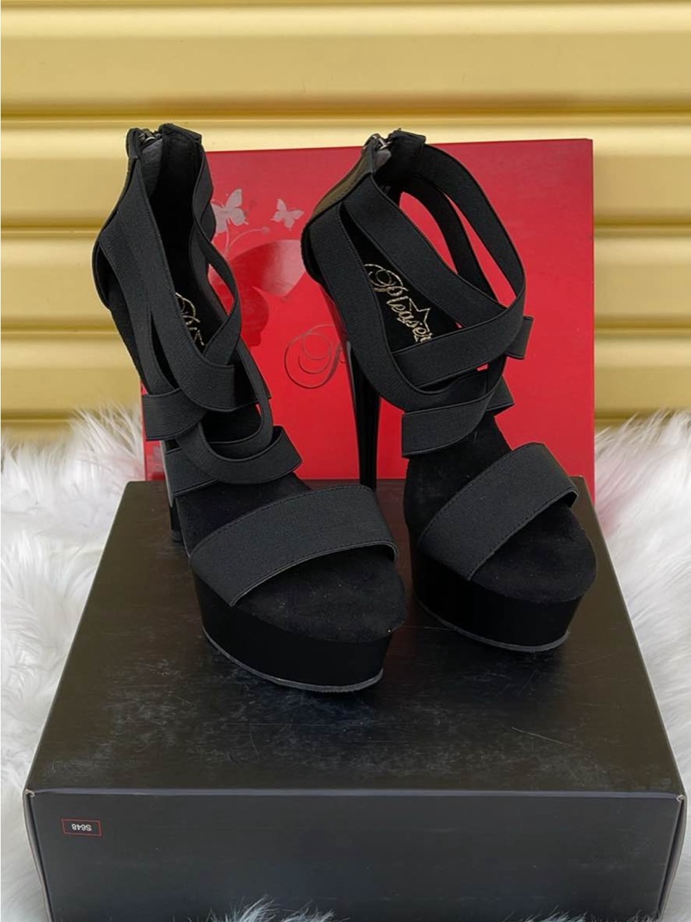 NEW! Pleaser DEL669 BM Black Crisscross Platform Heels US 7